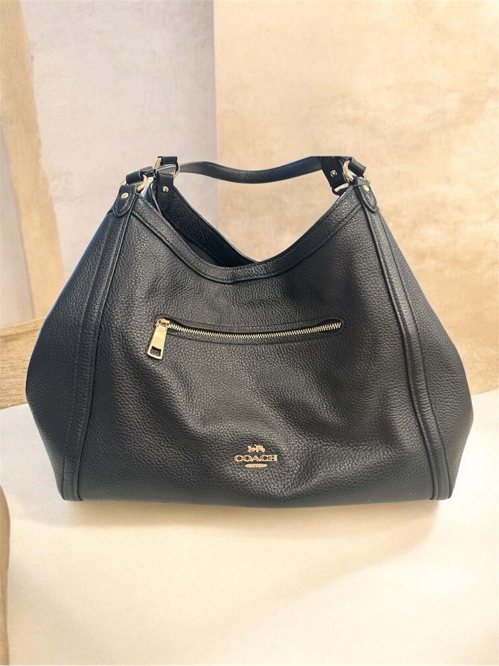 Coach Black Pebbled Leather Shoulder Hobo with Gold Hardware